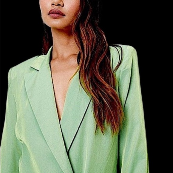 Nasty Gal Collection Chartreuse Double Breasted Fully Lined Deep Neckline Blazer - Picture 15 of 15